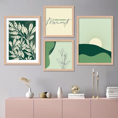 Image of Kalit Kala Decor Paintings for wall decoration with frame | Leaf Nature Paintings for living room, bedroom | Set of 4 (Art 4, Big (13x17 or 13x13))