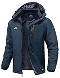 Rdruko Skijacke Herren Winterjacke Snowboardjacke Warme Fleece GefüTtert Winter Jacke Wasserdicht Funktionsjacke Männer Outdoor Wanderjacke mit Kapuze-Denim Blau M