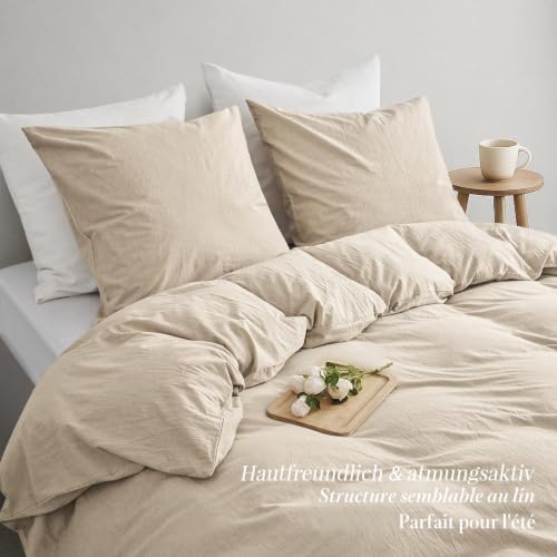 Housse de couette 200x220 coton beige ultra-doux avec fermeture éclair