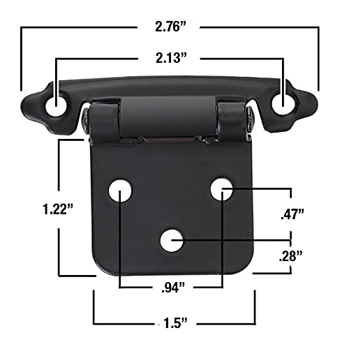 Overlay Cabinet Hinges 1/2 Inch 20 Pack (10 Pairs) Face Mount (Matte Black, Screws Included) #TOP1