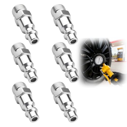 Lot de 6 Raccords Rapides Air Comprimé 1/4 Mâle Fileté, Connecteurs Pneumatiques en Acier Nickelé, Embouts Universels pour Compresseur et Tuyau d’Air, Installation Facile