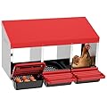 ZenxyHoC Chicken Nesting Boxes, Metal Chicken Egg Laying Box with Swing Perch and Rollout Egg Collection for Chicken Coop Red 3 Compartments