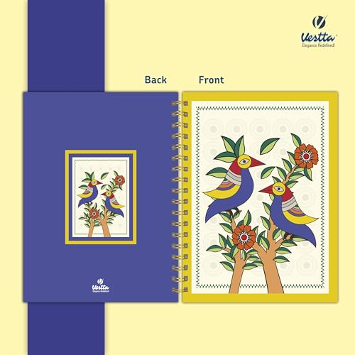 Image of VESTTA -ELEGANCE REDEFINED, B5, Hard Bound Notebook Diary, 7(L) X 9.75 (H) Inches, Gold Wiro Binding, Undated, 90 GSM paper, 192 Ruled Pages (Madhubani Folk Art Series 5)