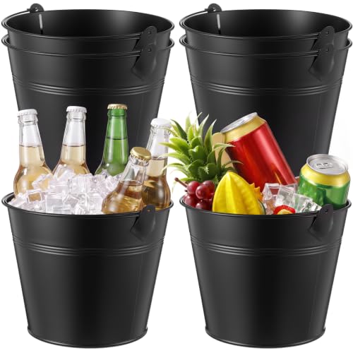 Didaey 6 Pcs Metal Beer Bucket Bulk Ice Bucket, 9.1 x 7.1 x 6.7, Black