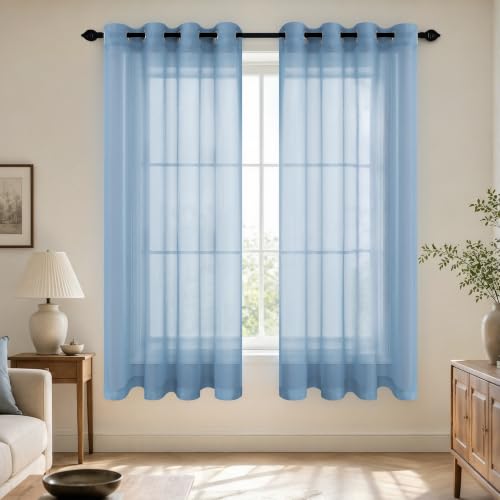 Mrs.Naturall Grey Blue Curtains for Living Room 2 Panels Set Window Sheer Drapes for Bedroom 63 Inch Length Gray Blue