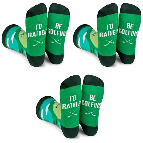 I'd Rather Be - Funny Socks For Men & Women - Gifts For Golfing, Hunting, Camping, Hiking, Skiing, Reading, Sports and more (US, Alpha, One Size, Regular, Regular, Be Golfing 3 Pack)
