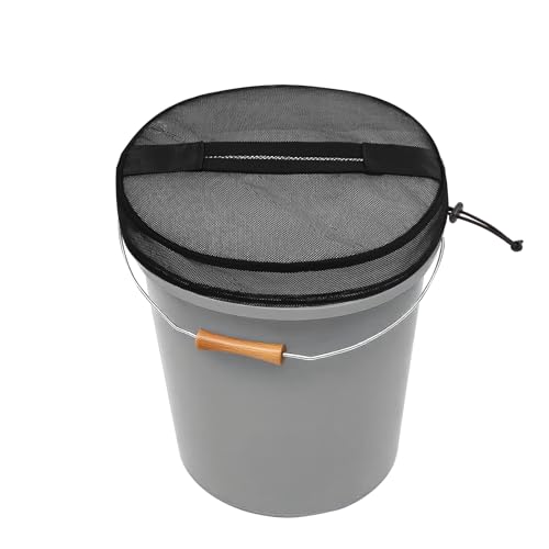 5 Gallon Bucket Lid Boat Trash Can Cover Converter with Mesh Opening for Fishing Bucket, Bait Bucket or Trash Can, Fishing & Boating, Multi-Purpose Adjustable Mesh Design - 1pack Black