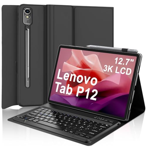 IVEOPPE Tastiera per Lenovo Tab P12 12.7" 2023, Cover Custodia Tastiera Layout Italiano Rimovibile Bluetooth per Lenovo Tab P12 12.7 Pollici 2023 TB370FU, Nero