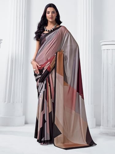 Image of SIRIL Women's Printed Crepe Silk Saree with Unstitched Blouse Piece