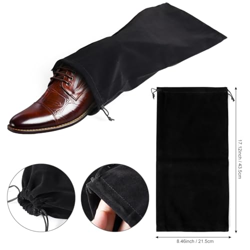 hoe Dust Bags, 4 Pack Black Duster Flannel Single Shoe Pouch with Drawstring Closure, 8x17" Shoe Bags for Travel, Home, Luggage, Handbags, Accessories, Men, and Women2