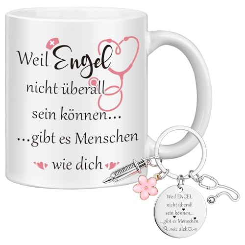 Krankenschwester Geschenke Krankenschwester Tasse & Schlüsselanhänger mit Spruch Kaffeetasse Krankenschwester Zubehör Dankeschön Geschenk für Pflegekräfte Arzt Ärtzin Arzthelferin Abschluss