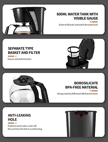 Image of Gevi 4 Cups Small Coffee Maker, Compact Coffee Machine with Reusable Filter, Warming Plate and Coffee Pot for Home and Office
