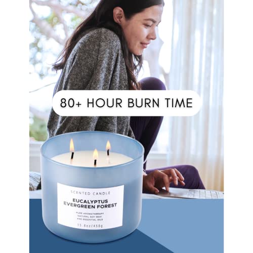Eucalyptus Evergreen Forest Candle 3-Wick | Scented Candles For Home | Pine Balsam Fir Woods Candle 15.8 Oz | Aromatherapy Stress Relief Candle | Natural Soy Candles, Scented Candles For Men & Women #TOP2