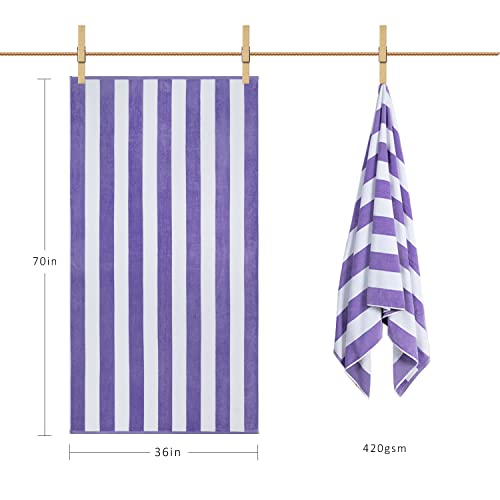 Luluhome Plush Oversized Beach Towel - Large Cotton Thick 36 X 70 Inch Purple Striped Pool Towels, Fluffy Summer Cabana Big Swimming Towel For Adults Mens Womens #TOP3