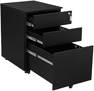 SONGMICS Steel File Cabinet 3 Drawer with Lock Mobile Pedestal Under Desk Fully