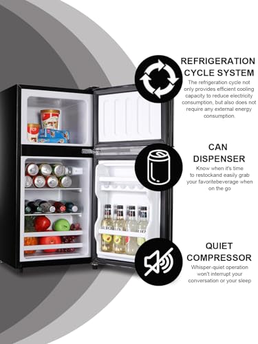 KRIB BLING 3.5 Cu.Ft Refrigerator 2 Door 7 Level Adjustable Thermostat Control Top-Freezer Refrigerator Lock Fresh Energy Saving Black (KB03-FLS-80-BLACK)