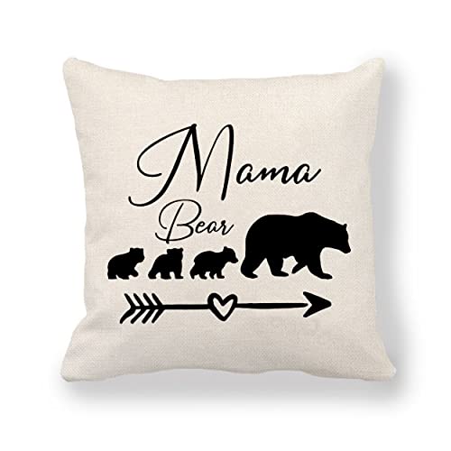 Cadeau pour mère de la part de sa fille et de son fils - Mama Bear avec cadeau d'anniversaire pour la fête des mères - I Love You pour les nouvelles mamans - Housse de coussin Cover
