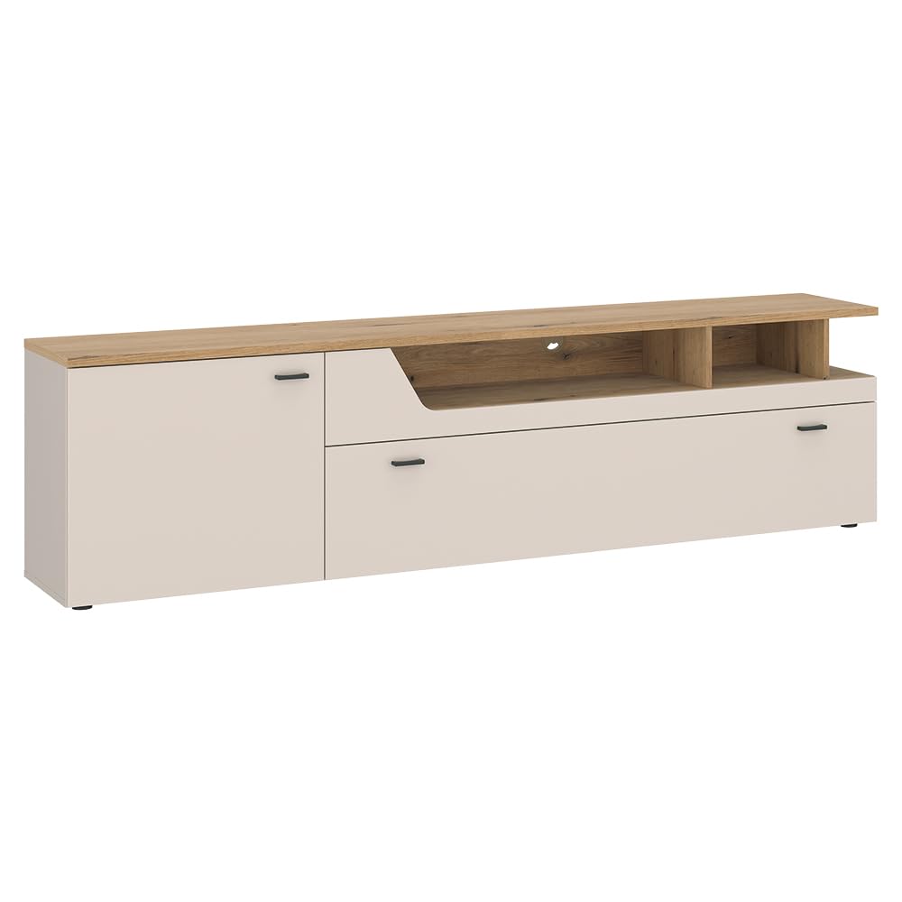 Lomadox Wohnzimmer-Set Wohnmöbel Wohnwand in Kaschmir & Eiche mit Wandboard & Lowboard, 2-teilig