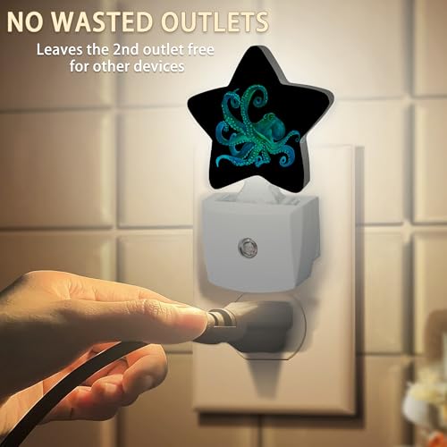 Image of Green Octopus Night Light Plug-in Dusk to Dawn Smart Sensor White Led Nightlight for Bedroom Bathroom Kitchen Hallway Stairs Energy Efficient Decor Desk Lamp