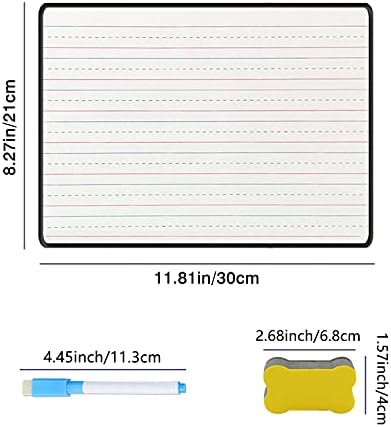 OWill Lined Dry Erase Board for Kids Mini Whiteboard A4, Ruled & Blank Kids Small Whiteboard Writing Learning at Home, Double Sided Portable Whiteboard with 8 Markers & 3 Erasers (Black)