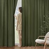 MIULEE Olive Green Privacy Sheer Curtains That Let Light in 84 Inches Long Non-See-Through Semi Sheer Curtain Light Filtering Window Curtains Drapes for Living Room Bedroom 2 Panels Set