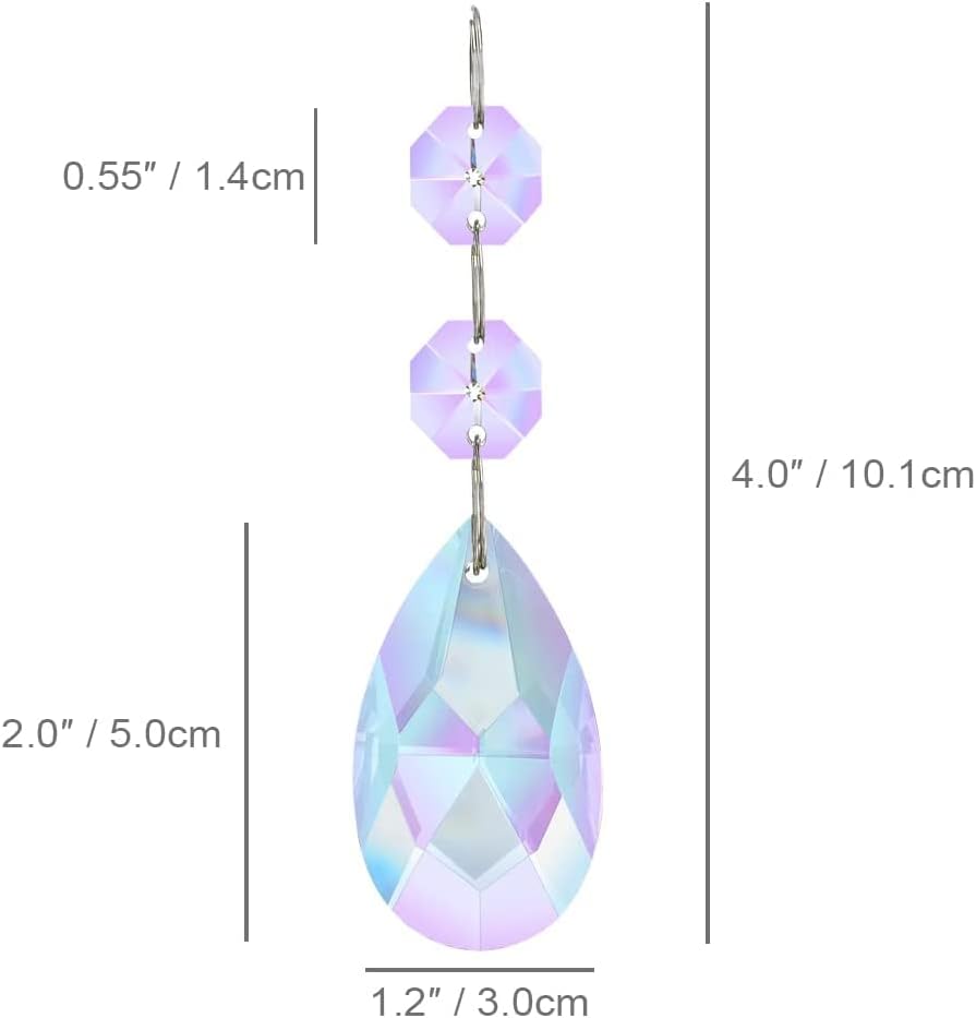 25pcs 50mm AB Crystal Teardrop Chandelier Prisms Rainbow Sucatcher Pendants Hanging Drop with Glass Octagon Beads Replacement Parts