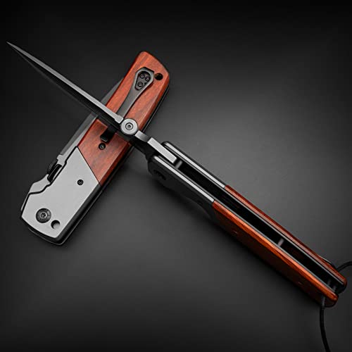 Nedfoss Huge Pocket Knife For Men, 11'' Hunting Folding Knife With Wood Handle, 5'' Large Blade With Titanium Plated, Fishing Hiking Survival Knife, With Safety Liner Lock And Belt Clip (Da52) #TOP3