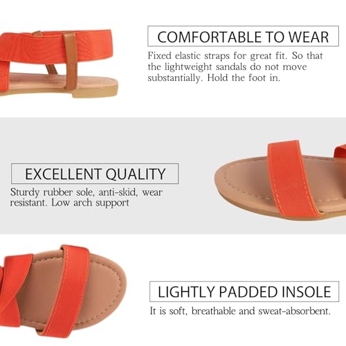 DAYDAYGO Women's Flat Sandals Elastic Sandals for Women Dressy Summer Comfortable Casual Cute Strappy Beach Wedding Flat Sandals Orange Size 8 by DAYDAYGO - Used condition - Image 5