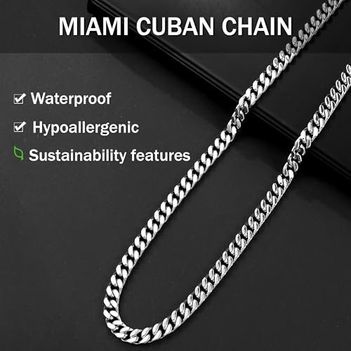 Waterproof Cuban Link Chain for Men 316L Stainless Steel Chain/Black Chain Width 5mm/7mm/9mm, Miami Cuban Chain Necklace for Men No Tarnish& Durable Hip Hop Mens Jewelry4
