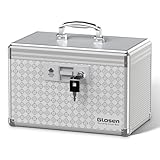 Glosen Medicine Lock Box Storage Lock Box Grey 12 X 7.68 X 7.87 Inch 【Medium】 Lockable Dorm Storage Trunk with Key Lock - Briefcase, Lock Boxes for Personal Items