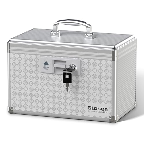 Glosen Medicine Lock Box Storage Lock Box Grey 12 X 7.68 X 7.87 Inch 【Medium】 Lockable Dorm Storage Trunk with Key Lock - Briefcase, Lock Boxes for Personal Items