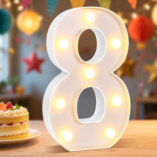 LED Light Number 8, Light Up Marquee Number 8 Lights for 8th Birthday Party Decoration Wedding Anniversary Backdrop Wall Table Home Decor