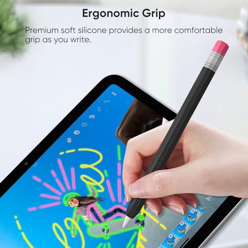 Image of Fintie Silicone Sleeve for Apple Pencil (USB-C), Light Pen Skin Case Cover Soft Protective Anti-Slip Pencil Grip Holder, Supports Magnetic Attachment, Black