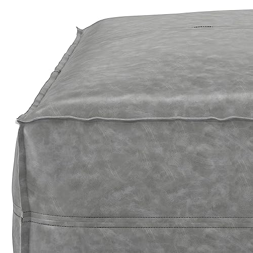 SIMPLIHOME Brody 30" Wide Square Pouf in Distressed Grey Vegan Leather by SIMPLIHOME - Image 6