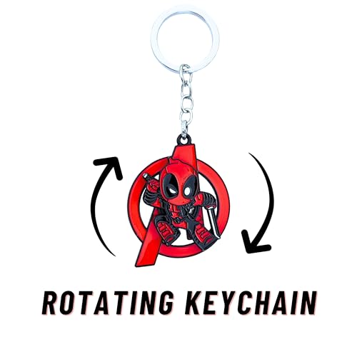 Image of Marvel Keychain deadpool keychain rotating spinning Avengers Keychains metal | Avenger Keychain marvel | avengers keyChain Avengers trend | marvel key chain | KEYCHAIN FOR MEN BIKE