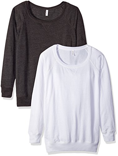 Clementine Apparel Women's 2-Pack Ladies Curvy Plus Slouchy Long Sleeve Pullover Sweatshirt, Smoke/White, Size 1 (14-16)