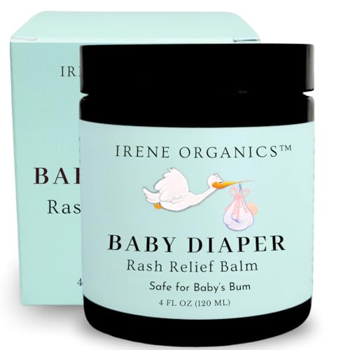 Image of Organic Baby Diaper Rash Relief Balm by Irene Organics - Diaper Rash Treatment Made with Natural Ingredients for Soothing and Relief, Essentials for Baby’s Bum 4oz