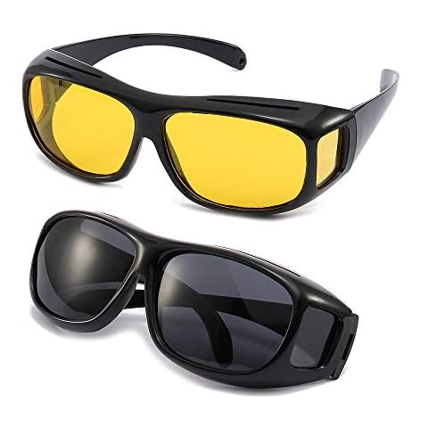 2Packs Unisex HD Day Night Driving UV400 Sunglasses Fit over Glasses Anti Glare Cover