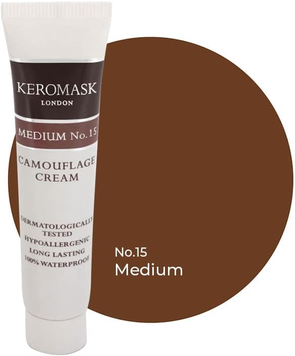 Keromask Full Coverage Concealer | Medium No 15 | Camouflage Makeup | Waterproof Concealer | Hypoallergenic | Vitiligo, Tattoo, Rosacea, Tattoo Cover |24 Shades