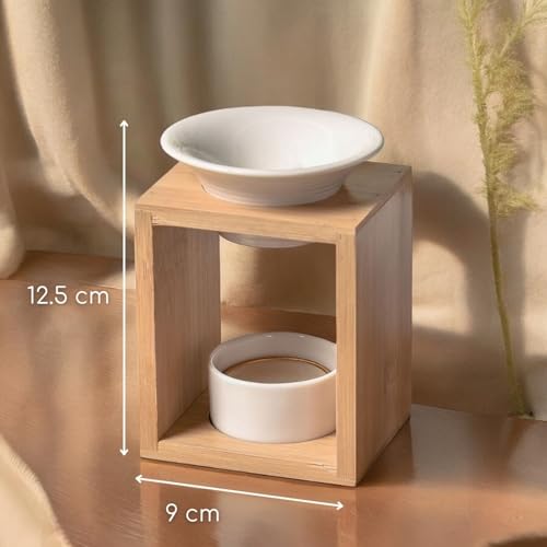 Quemador de Perfume Arina – Quemador Fondant Cera Perfumada – Difusor de Aceite Esencial y Perfume de Ambiente – Candelabro Aromaterapia Porta Vela de Madera y cerámica Decorativa – Altura: 12 cm – - imagen 14