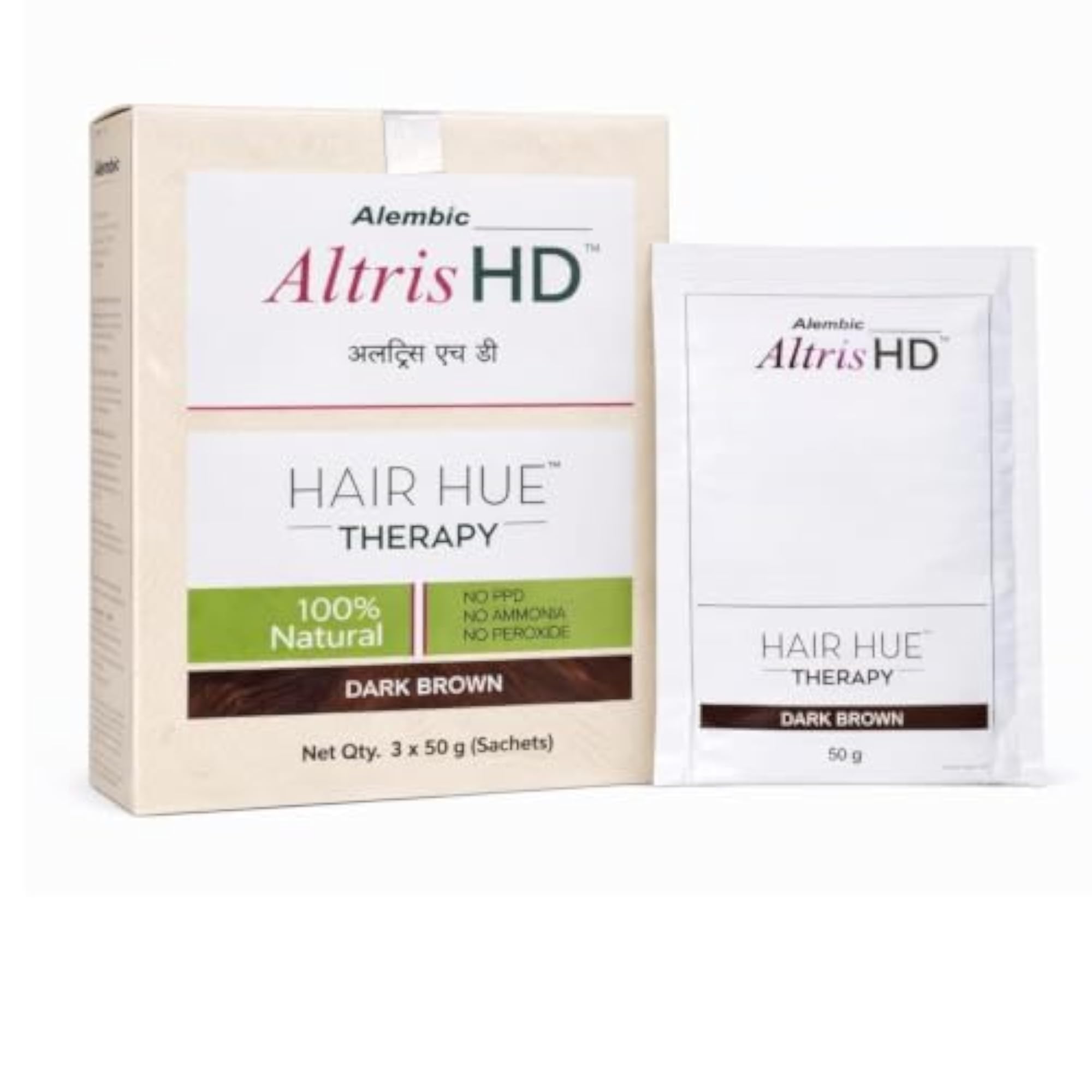 Natural Hair Colour Powder Dark Brown, Pack of 3 x 50g