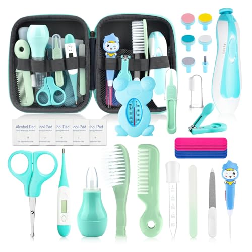 Image of Baby Grooming Kit for Boys Girls Safety Newborn Nursery Essentials Grooming Set Gift for First-time Parents, Green 26 in 1