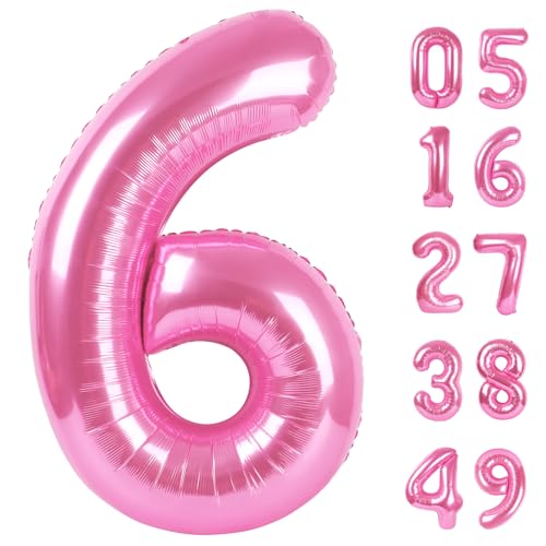 Pink 6 Balloon,Foil Birthday Number Balloons,40 Inch Decorations Men Women
