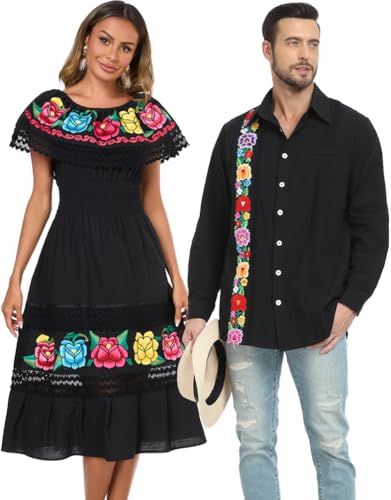 Image of YZXDORWJ Women Embroidered Mexican Peasant Casual Sexy Lace Off-Shoulder Long Dress