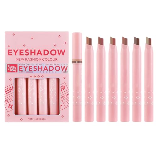 Juego de pasteles para sombras de ojos brillantes - lápiz para sombras de ojos de palos, sombra de ojos de crema larga y dura | Pen con lápiz de sombra de ojos de 6 piezas, sombra de ojos de de d