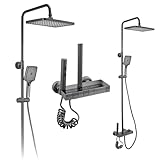 GREENSAPPIRE Columna de Ducha Termostática con LED Negro Mate – Cabezal...