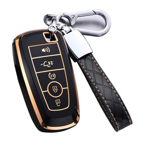 Key Fob Cover for Ford F150 Raptor Ranger (5 Buttons-Truck, Black)