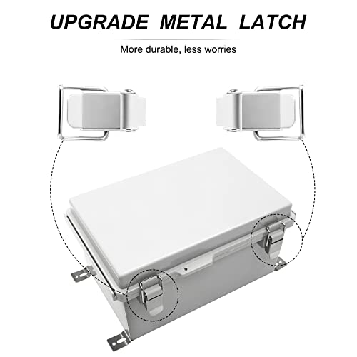 Kolerflo Junction Box Waterproof Ip67 Electric Box With Hinged Cover Stainless Steel Latch,Mounting Plate,Wall Brackets For Projects (11"X7.5"X5.5) #TOP3
