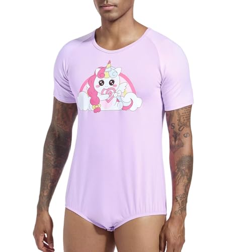 Mens Onesie Short Sleeve Bodysuit Crotch Shirt Pajamas Print Romper for Men4