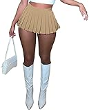 Mini Pleated Skirts for Women Sexy, Mini Skirt with Slit,Womens Girl Y2k Short Cargo Skirt, Skater A-line Pleated Skirt (Khaki S)
